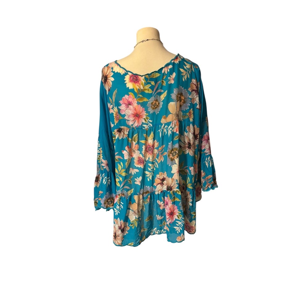 Johnny Was SZ 2X Blue Floral Peasant Tunic. Boho Chic. Festival. Free Spirit. - Picture 5 of 10